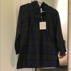 Devon Baer Black Watch Plaid Ruffle Tunic Size S